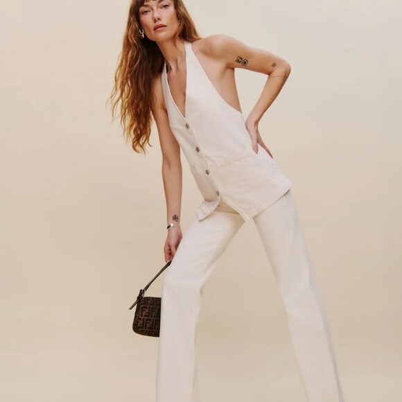 Reformation Wilder High Rise Wide Leg Jeans 25 Cream White - Picture 1 of 11